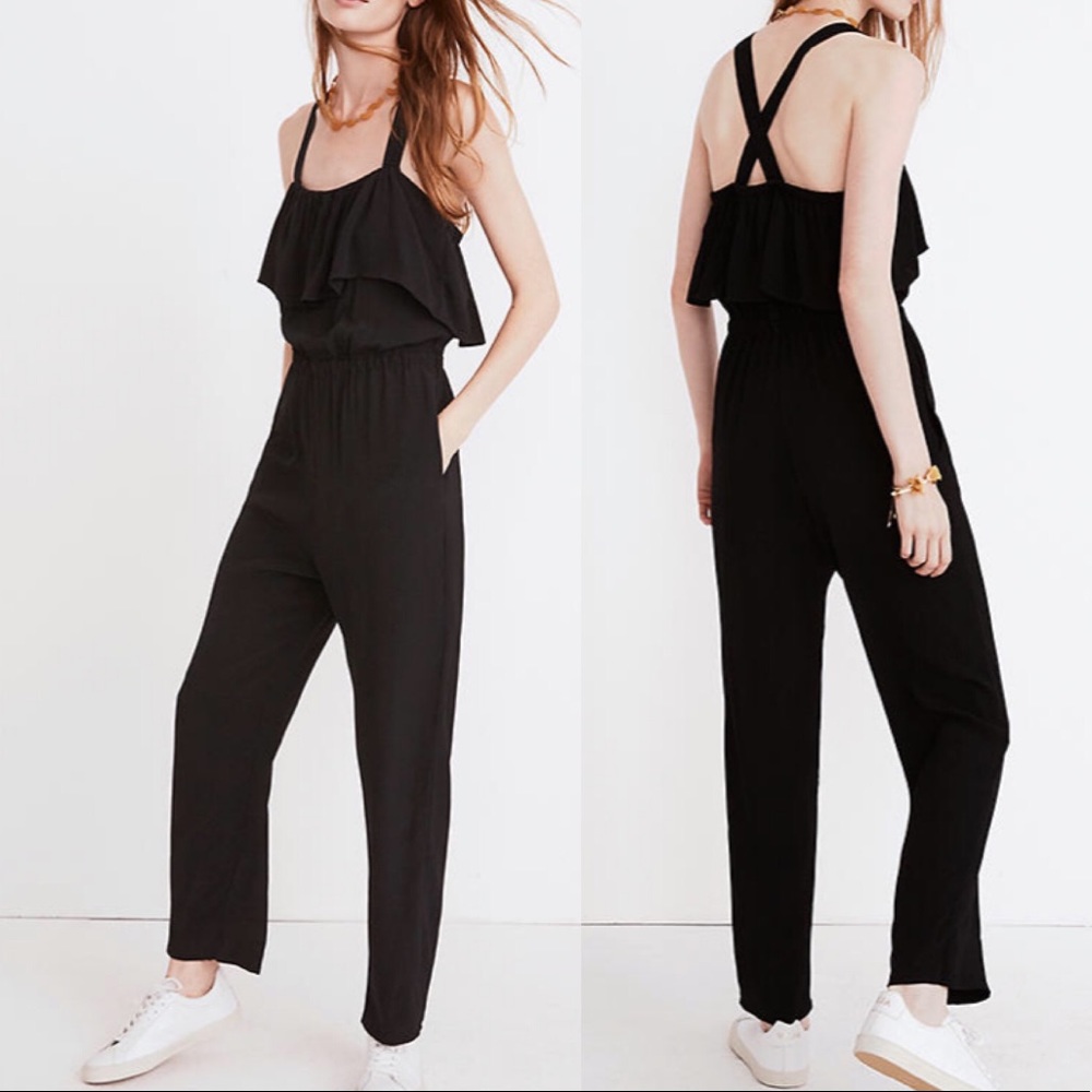 MADEWELL Black Apron Ruffle Jumpsuit Sz M